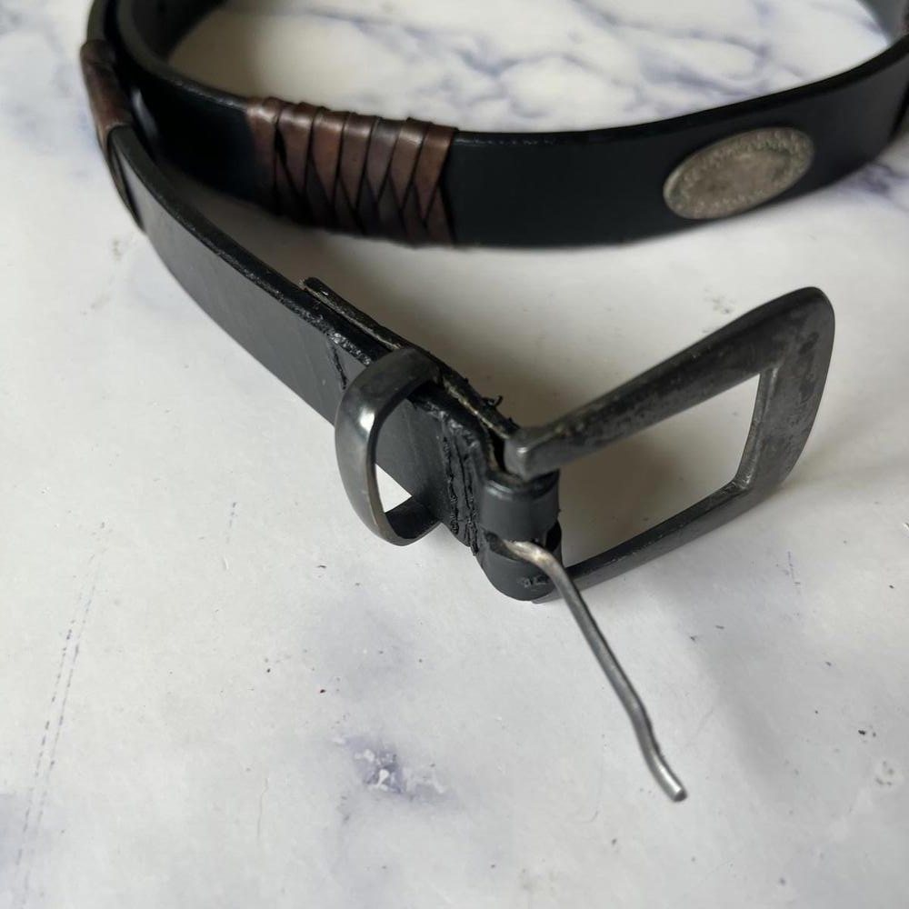 Navajo Pinto Desert Echo Black‎ Leather Metal Buckle Medallion Brown Accent Belt
